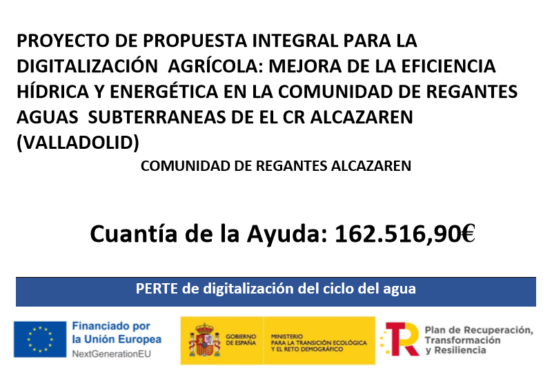 Cartel de publicidad del proyecto de digitalización de la Comunidad de Regantes Alcazarén